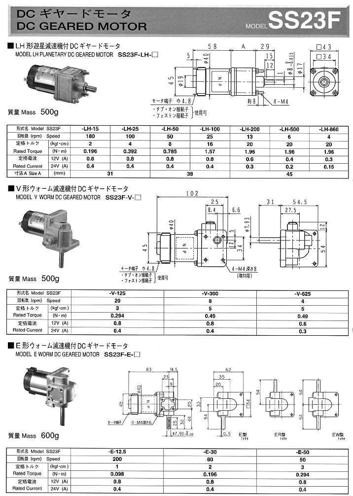 DC GEARED MOTOR SS23F 1 2